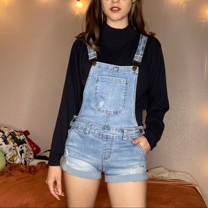 Denim overall shorts